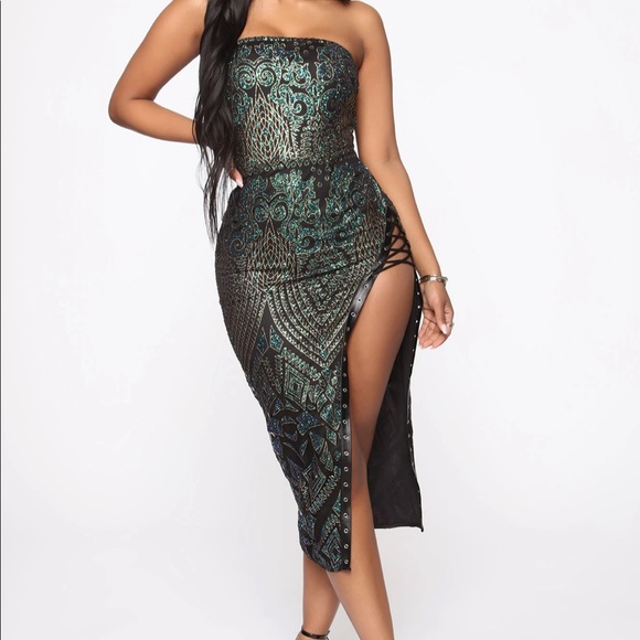 Fashion Nova Dresses & Skirts - Spark Up The Night Midi Dress - Black/Green